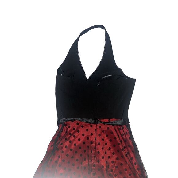 Vintage Rampage Juniors Sz 7 Red Black Polka Dot Halter Dress 50s Inspired - Picture 14 of 15